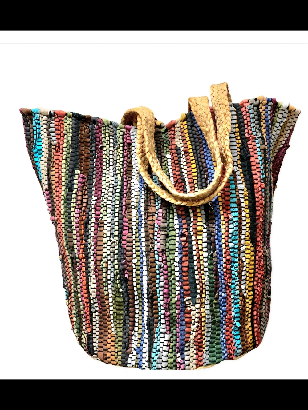 Multicolor Woven Tote Bag with Braided Handles
